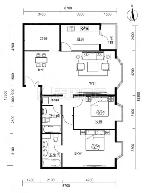 蓝堡国际公寓3室2厅2卫130.67㎡东1220万