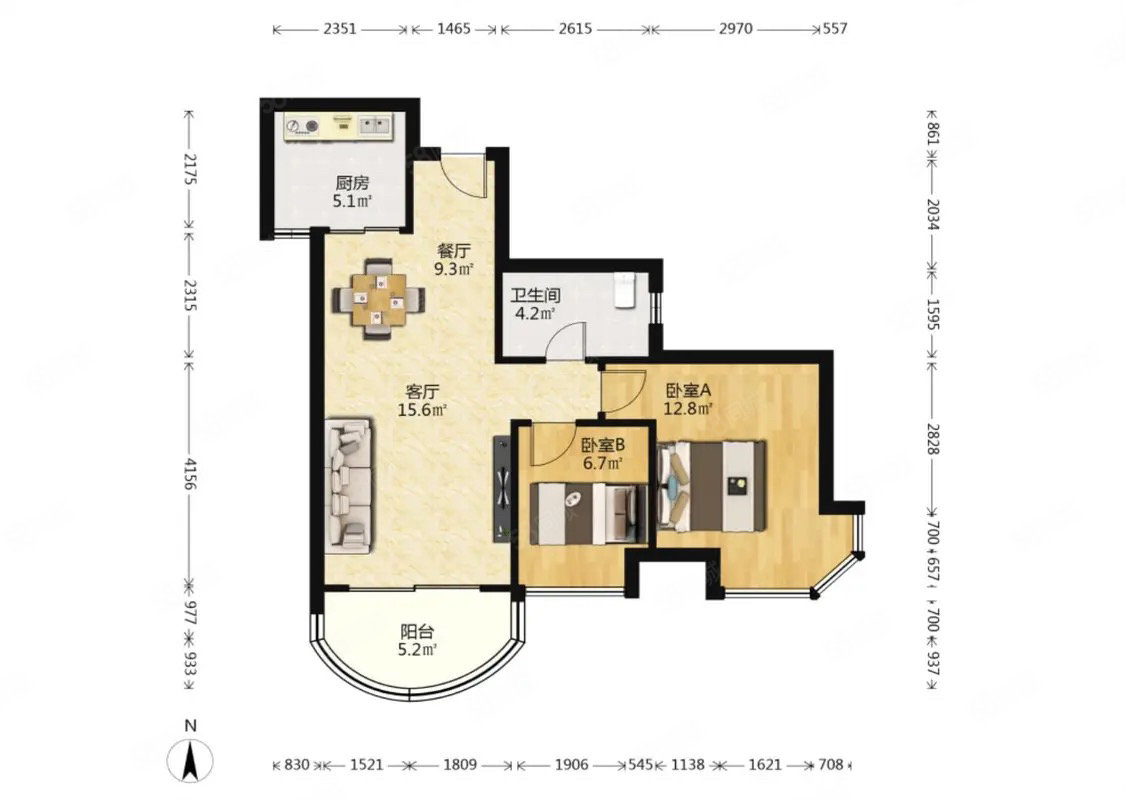 如东碧桂园2室2厅1卫76㎡南北79.8万