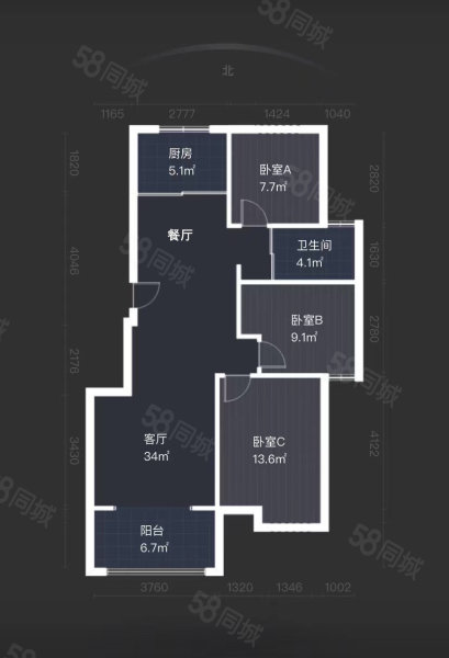 文一名门学府3室2厅1卫96.06㎡南北153万