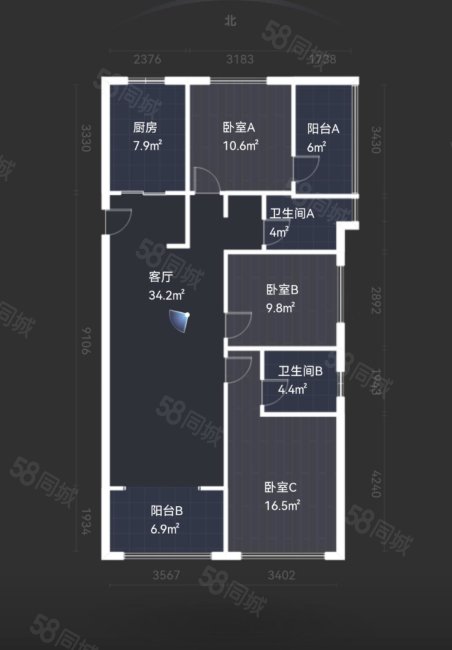 佳源都市3室2厅2卫116㎡南199万