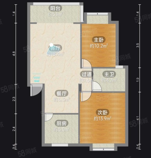 渝北名都2室2厅1卫85㎡南北50万