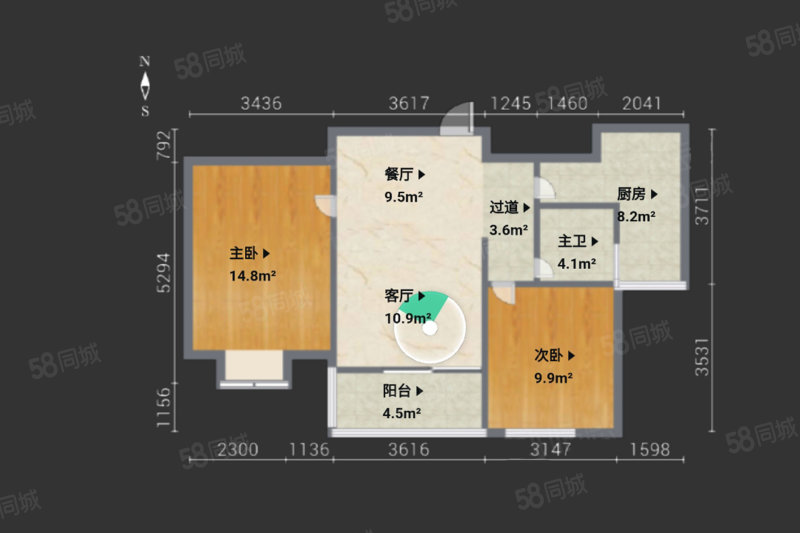 恒盛豪庭2室2厅1卫89.41㎡南北240万