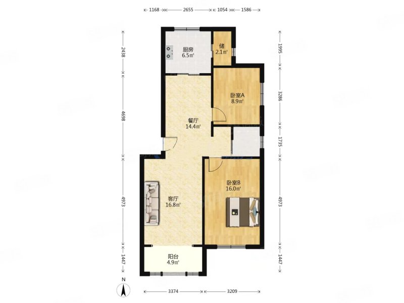 紫馨苑2室2厅1卫93㎡南北58万