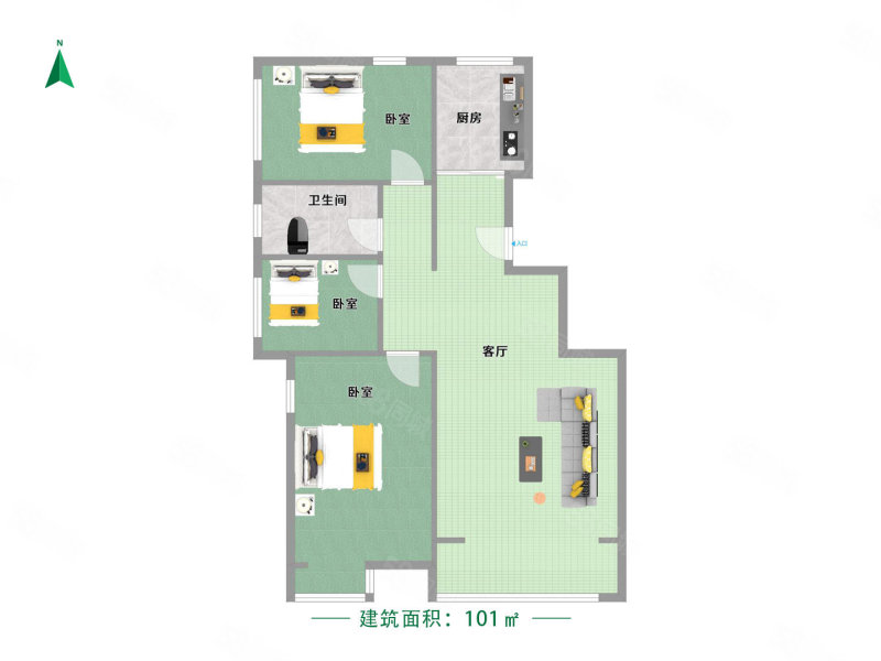 保利心语花园3室2厅1卫101.49㎡南北74万