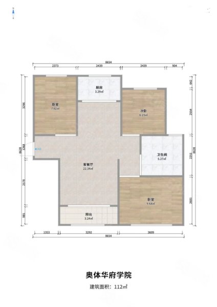 祥云奥体华府3室2厅1卫114㎡南北91.8万