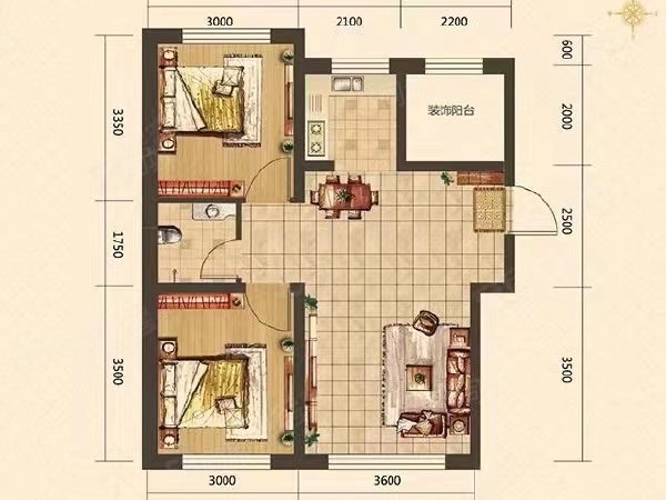 通嘉东方御景2室2厅1卫73.31㎡南北56万