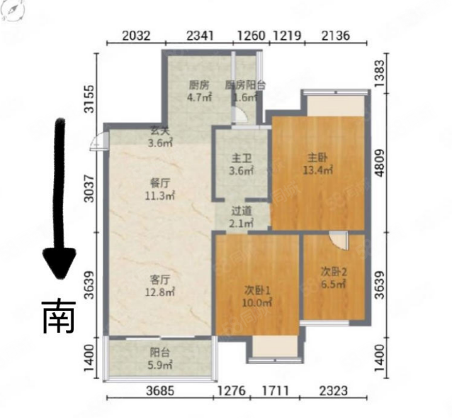 鑫海国际公寓3室2厅1卫91㎡南125万