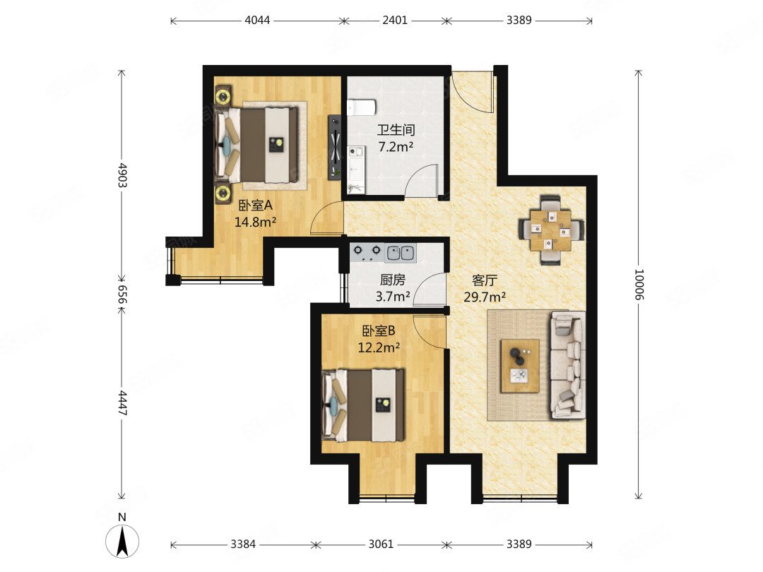 金域華府東(金域華府二期)2室2廳1衛(wèi)92.7㎡南528萬