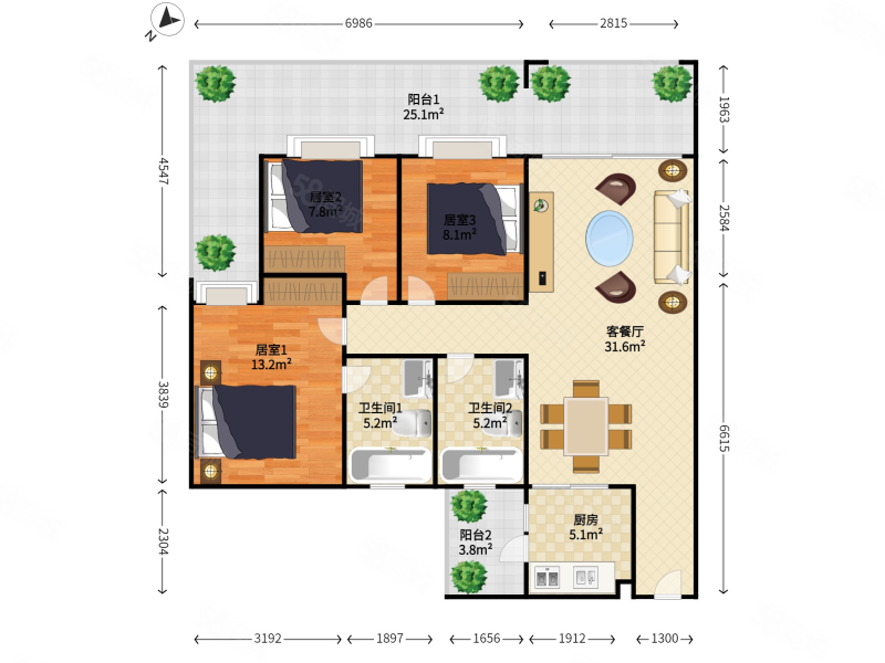 广浩华庭3室2厅2卫110㎡南69万