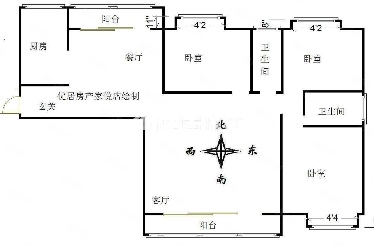 东津世纪城5区3室2厅2卫117㎡南北84万