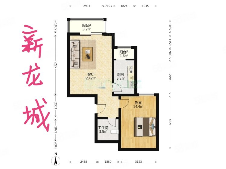 新龙城2室1厅1卫70.27㎡北400万