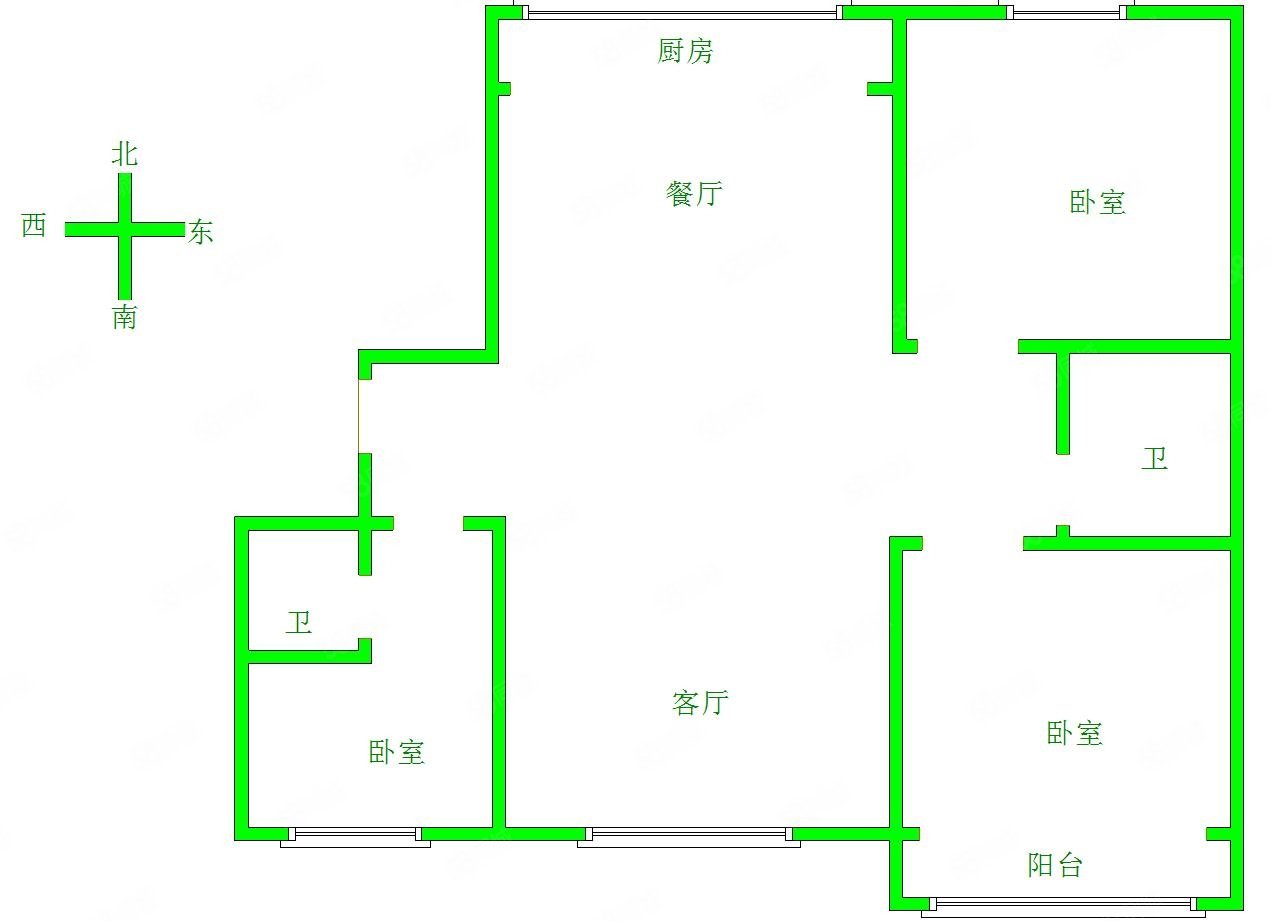 时代广场3室2厅2卫130.47㎡南北108万