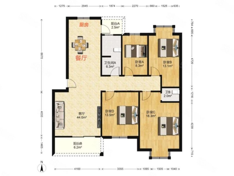 怡缘小区4室2厅2卫134.95㎡南北185万