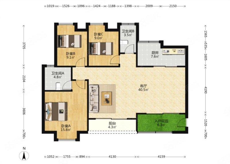 官洲南苑3室2厅2卫120㎡南北350万