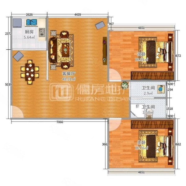 状元星城2室2厅1卫95㎡南北38.8万