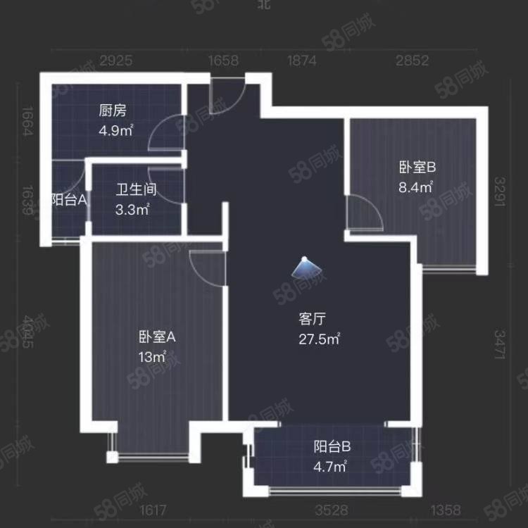 中梁棕榈湾2室2厅1卫80.28㎡南北129万