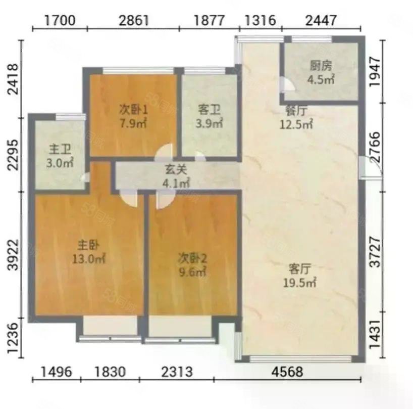 华润广场3室2厅2卫88㎡南50万