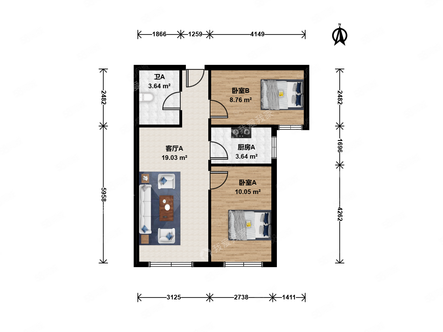 金隅濱和園(1號院)2室1廳1衛(wèi)68.22㎡南159萬