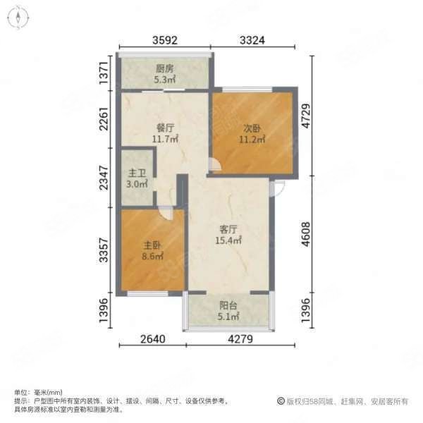 润泽园小区3室3厅2卫120㎡南北57万