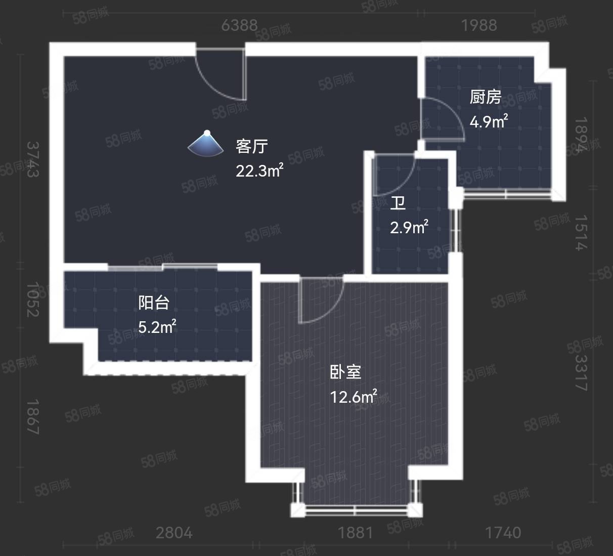 石鼓山庄1室2厅1卫61.81㎡南北102万