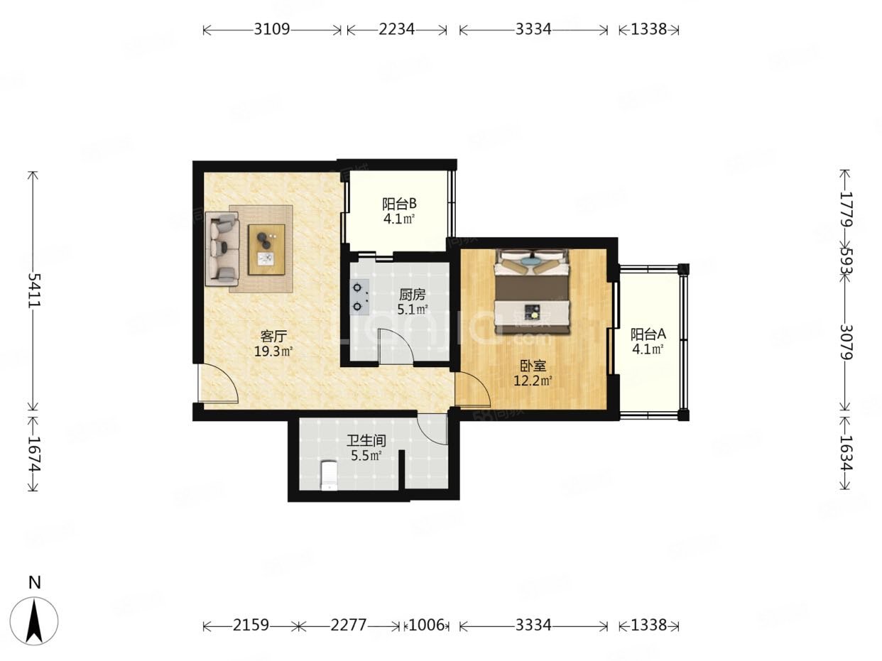 麗景馨居1室1廳1衛(wèi)68.26㎡東南339萬