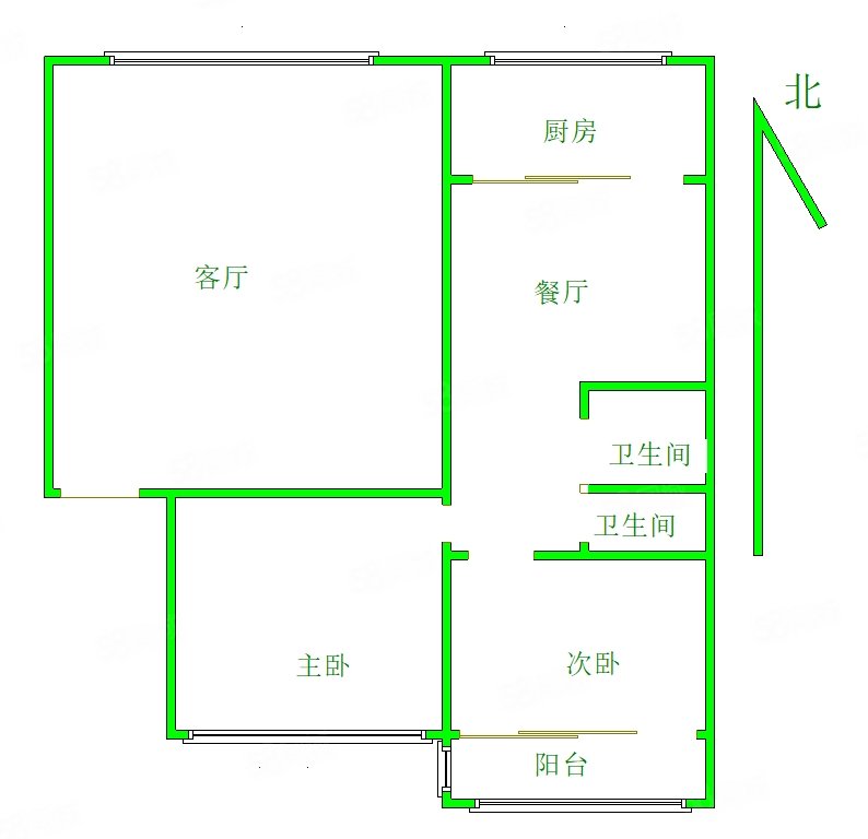 芳和园2室2厅2卫84.12㎡南北42万