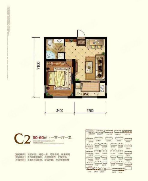 鑫盛花园1室1厅1卫52.37㎡南北20万