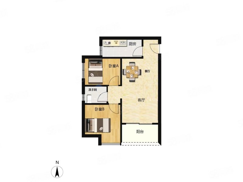 珠江嘉苑2室2厅1卫58㎡南北235万