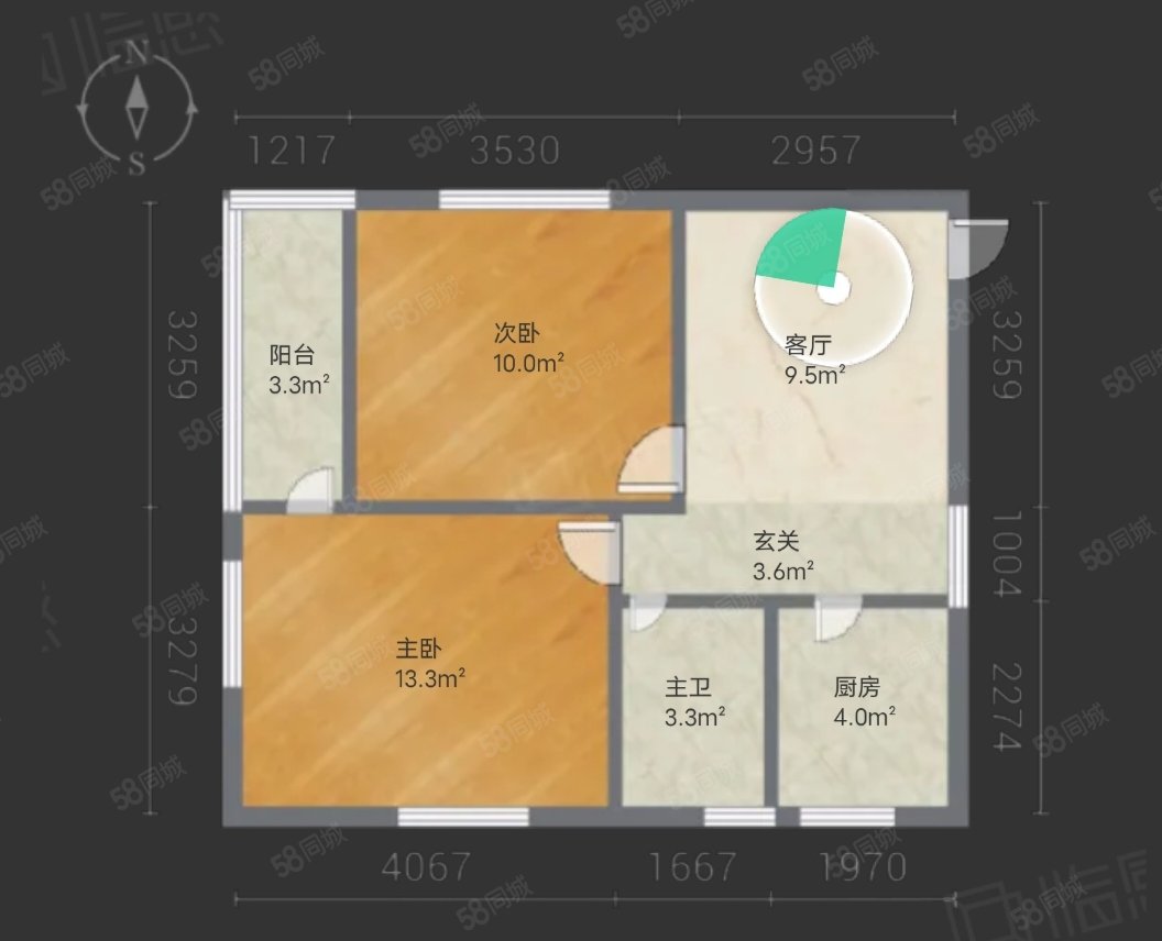 源竹小区(北区)2室1厅1卫53.88㎡南北370万