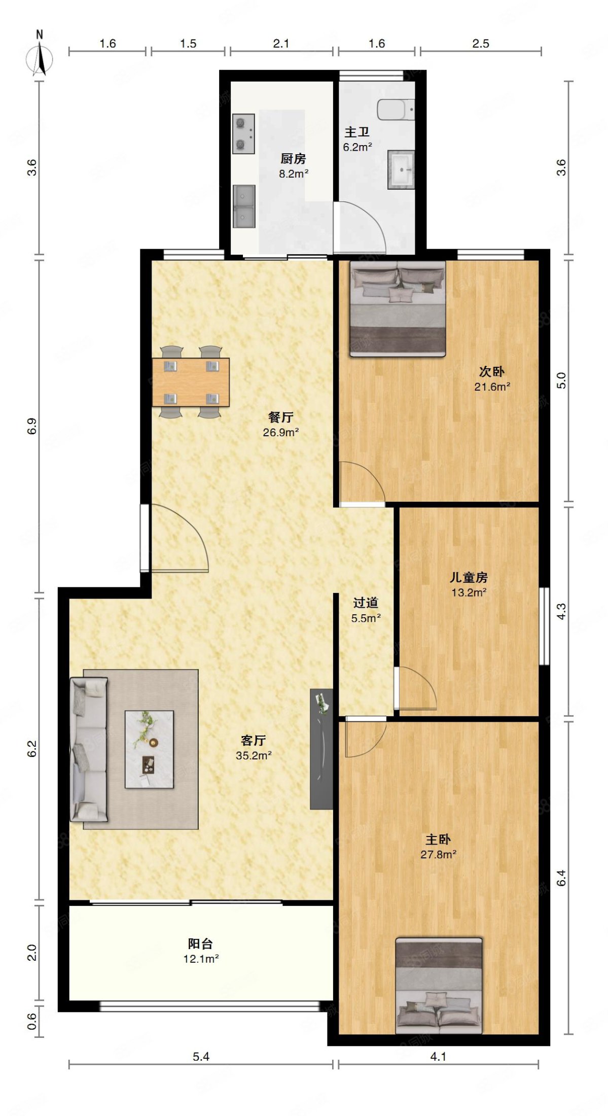 洪大花苑3室2厅1卫100㎡南86万