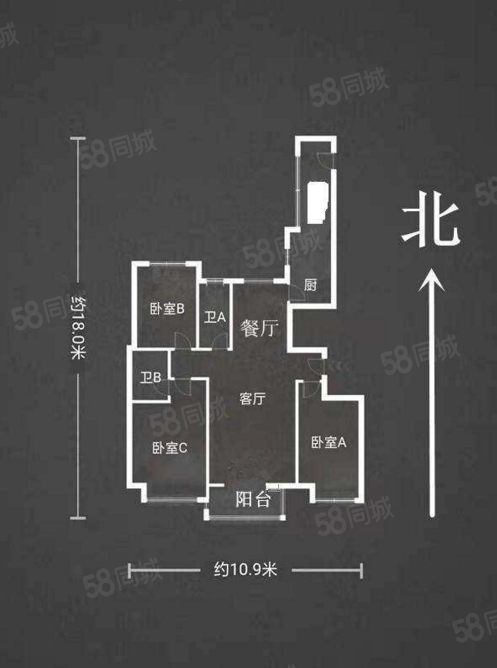 万达住宅A区3室2厅2卫138㎡南北270万