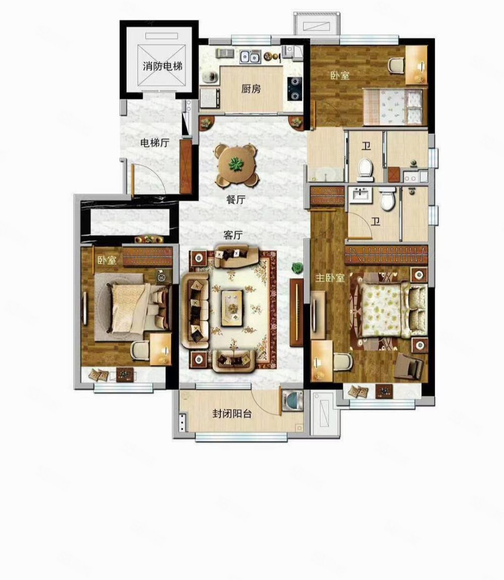 嘉元锦绣兰庭3室2厅2卫128㎡南北111.8万