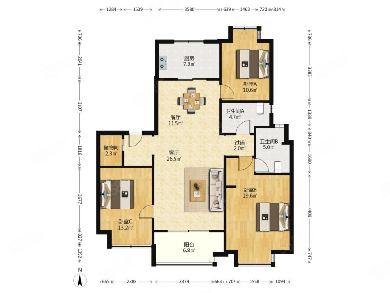 万科城3室2厅2卫137.63㎡南360万