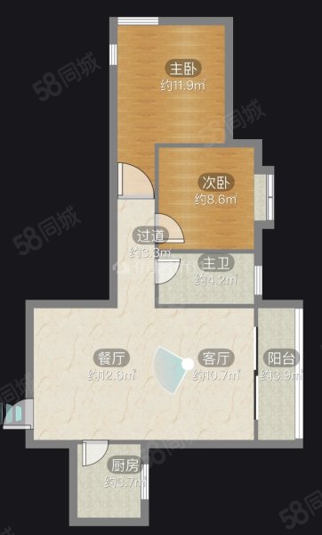 腾龙湾A1区2室2厅1卫78.62㎡南北62.5万