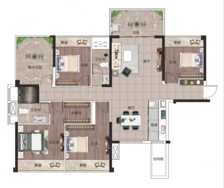 奇石城C区4室2厅2卫141㎡南北69.5万