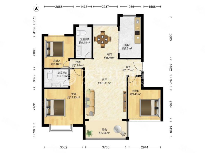 大华锦绣华城一街区艾南花苑3室2厅2卫112.5㎡南689万