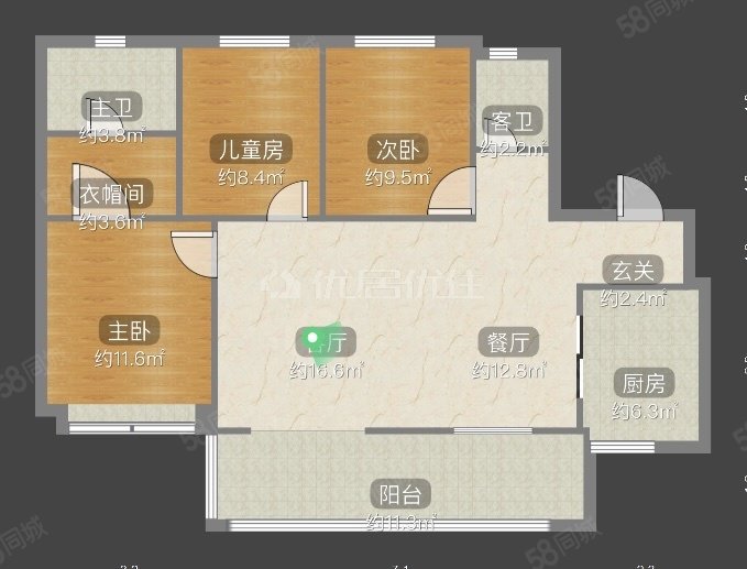 万科理想城D区3室2厅2卫108㎡南105万