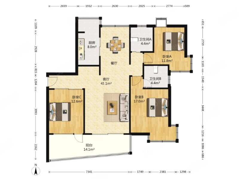 保利西子湾3室2厅2卫125.45㎡南北718万