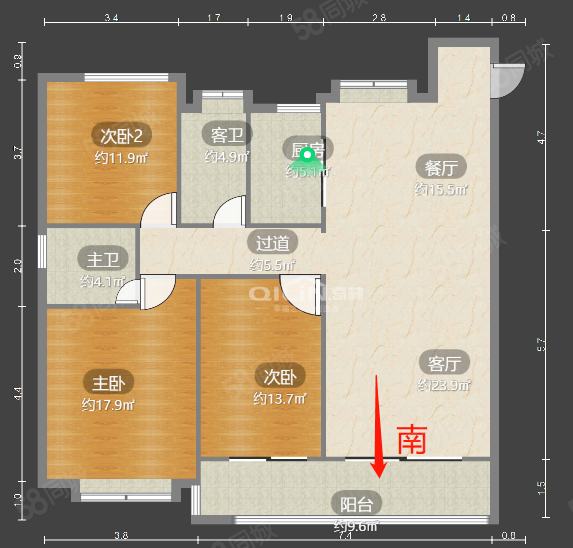 建发央著3室2厅2卫133.75㎡南北243.43万