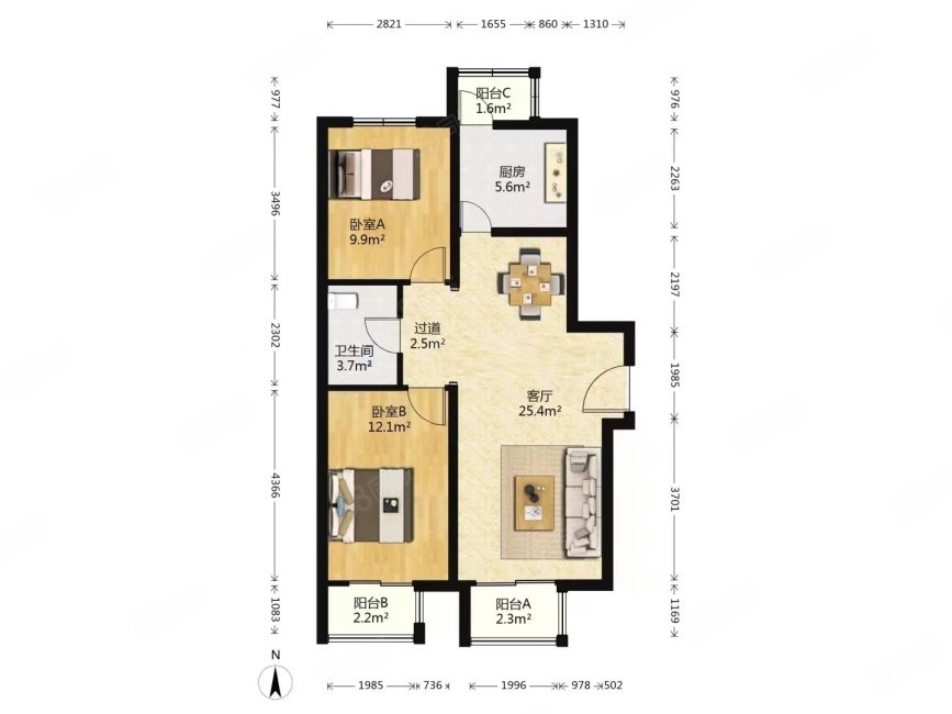 聯(lián)港嘉園D區(qū)3室2廳1衛(wèi)92.32㎡南北338萬(wàn)