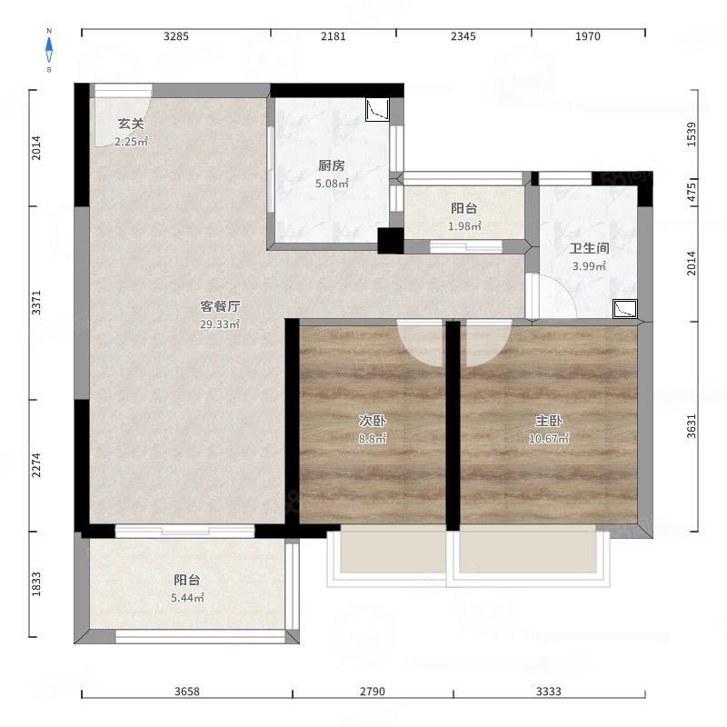 万达华府2室2厅1卫86.37㎡南180万