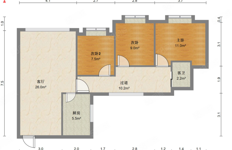 绿宝石3室2厅1卫101㎡南北43万