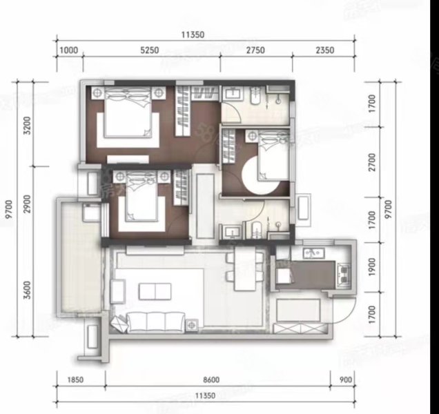 万科城(北区)3室2厅2卫96.79㎡南北120万