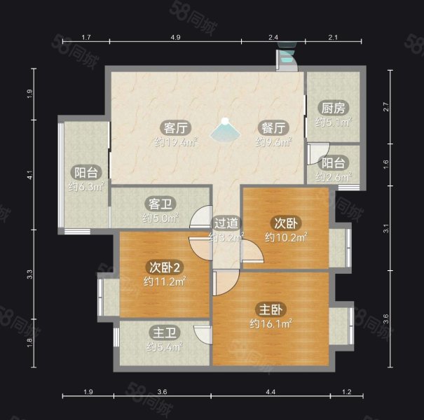 北路华府3室2厅2卫117㎡南北39万