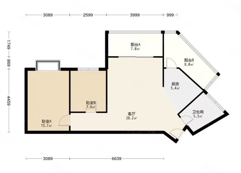 东林城市花园2室1厅1卫84.9㎡西北89万