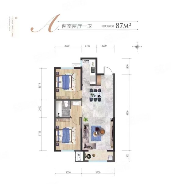 弘金府2室2厅1卫92㎡南北63万