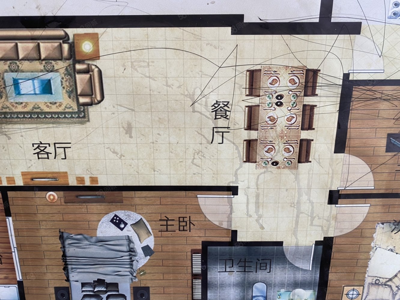 悦湖城3室2厅1卫110㎡南北60万