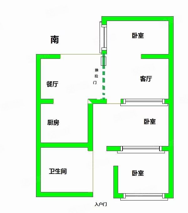 解放路沧县住宅小区3室2厅1卫77㎡南北49.8万