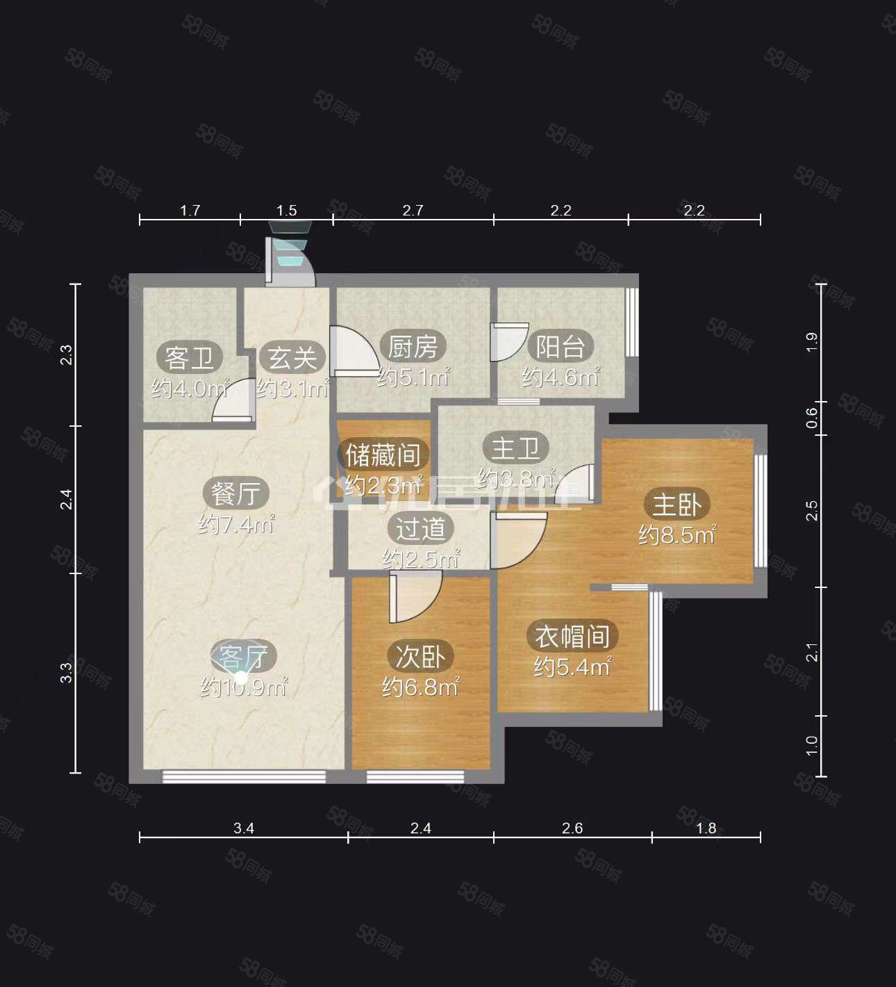 版筑青果3室2厅2卫91.29㎡东南100万