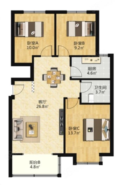 圣合家园二期3室2厅1卫90.95㎡南北144万